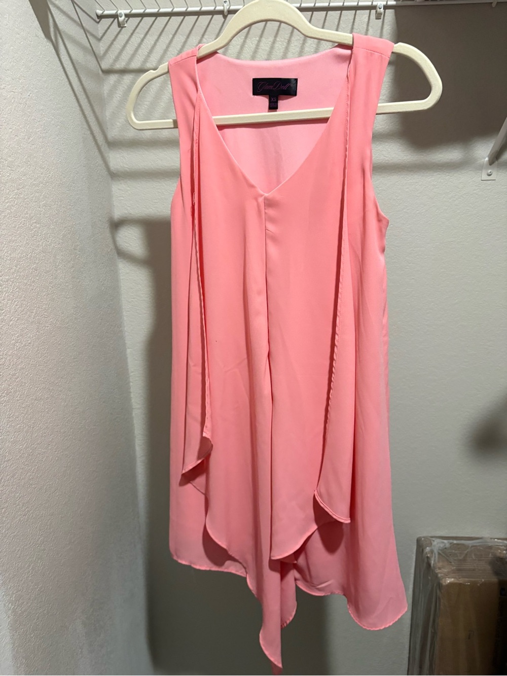 Sleeveless Asymmetrical V-Neck Dress in Coral - Picture 5 of 8